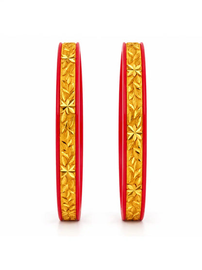 Gold Plated Floral Maroon Pola Bangle Set