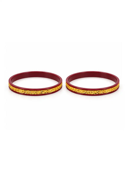 Gold Plated Paisley Maroon Pola Bangle Set