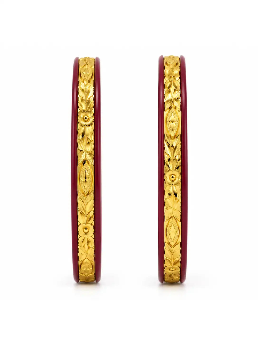 Gold Plated Paisley Maroon Pola Bangle Set