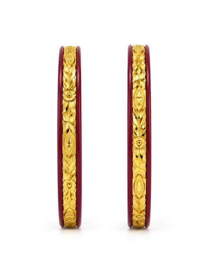 Gold Plated Paisley Maroon Pola Bangle Set