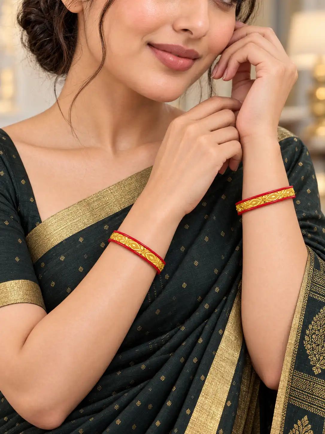 Gold Plated Paisley Red Pola Bangle Set