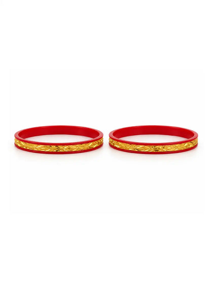 Gold Plated Paisley Red Pola Bangle Set
