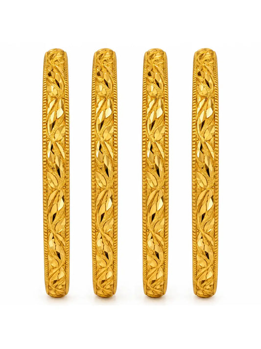 Gold Plated Festive Leaf Design Bangle Set