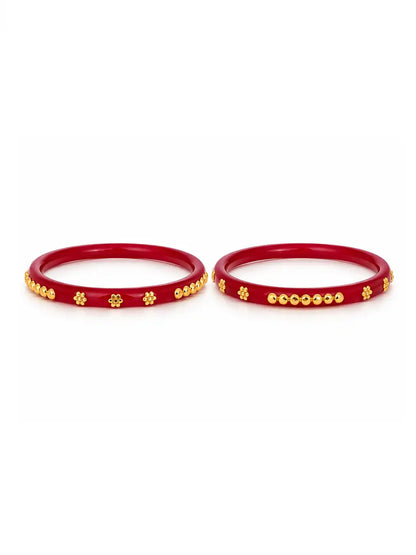 Gold Plated Festive Red Casual Pola Bangle Set