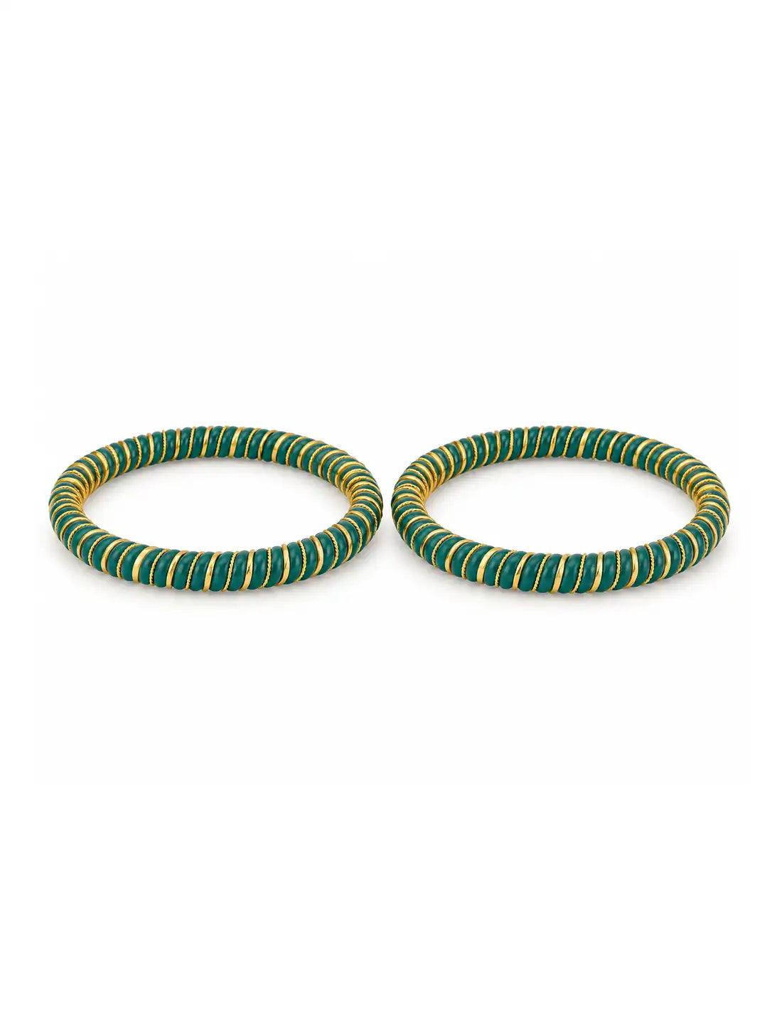 Gold Plated Festive Green Spiral Pola Bangle Set