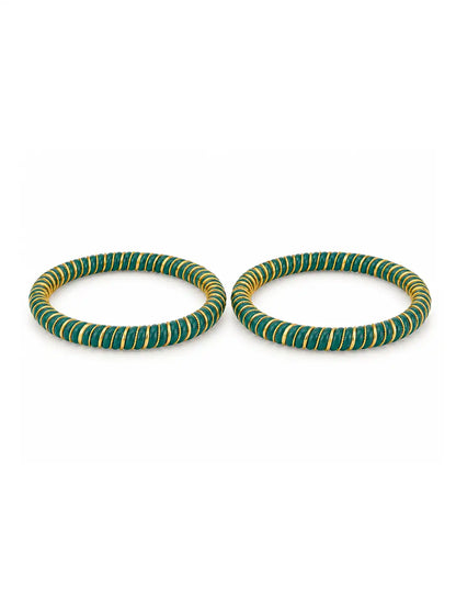 Gold Plated Festive Green Spiral Pola Bangle Set
