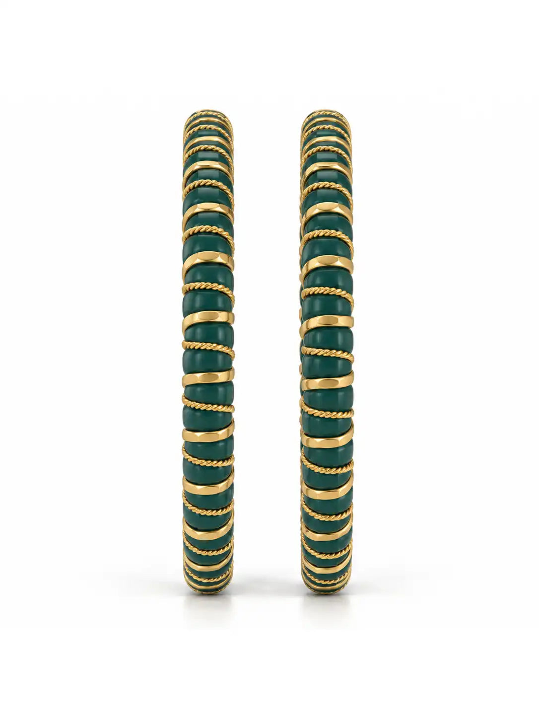 Gold Plated Festive Green Spiral Pola Bangle Set
