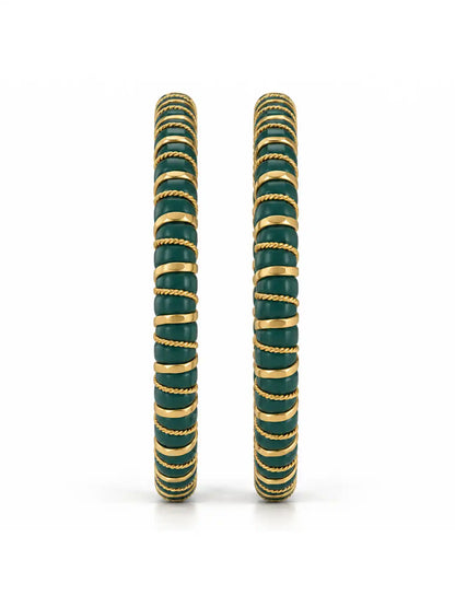 Gold Plated Festive Green Spiral Pola Bangle Set
