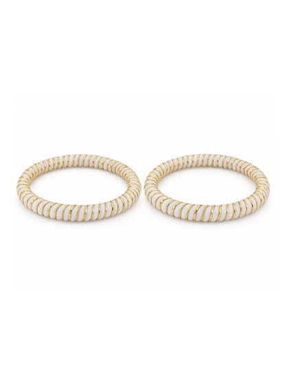 Gold Plated White Spiral Sankha Bangle Set