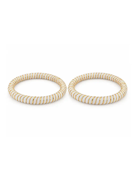 Gold Plated White Spiral Sankha Bangle Set