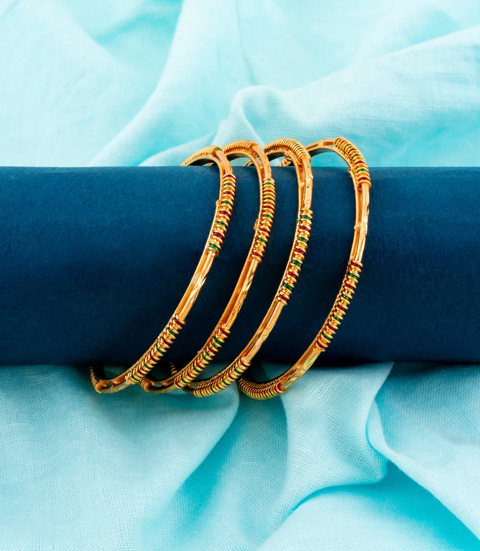 Gold Plated Traditional Enamel Bangle Set