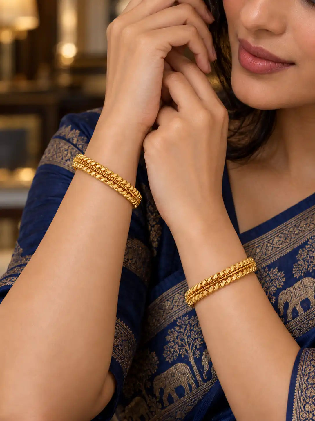 Gold Plated Textured Special Bangle Set