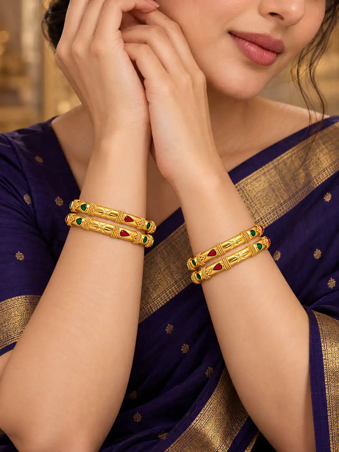 Gold Plated Traditional Stone Bangle Set