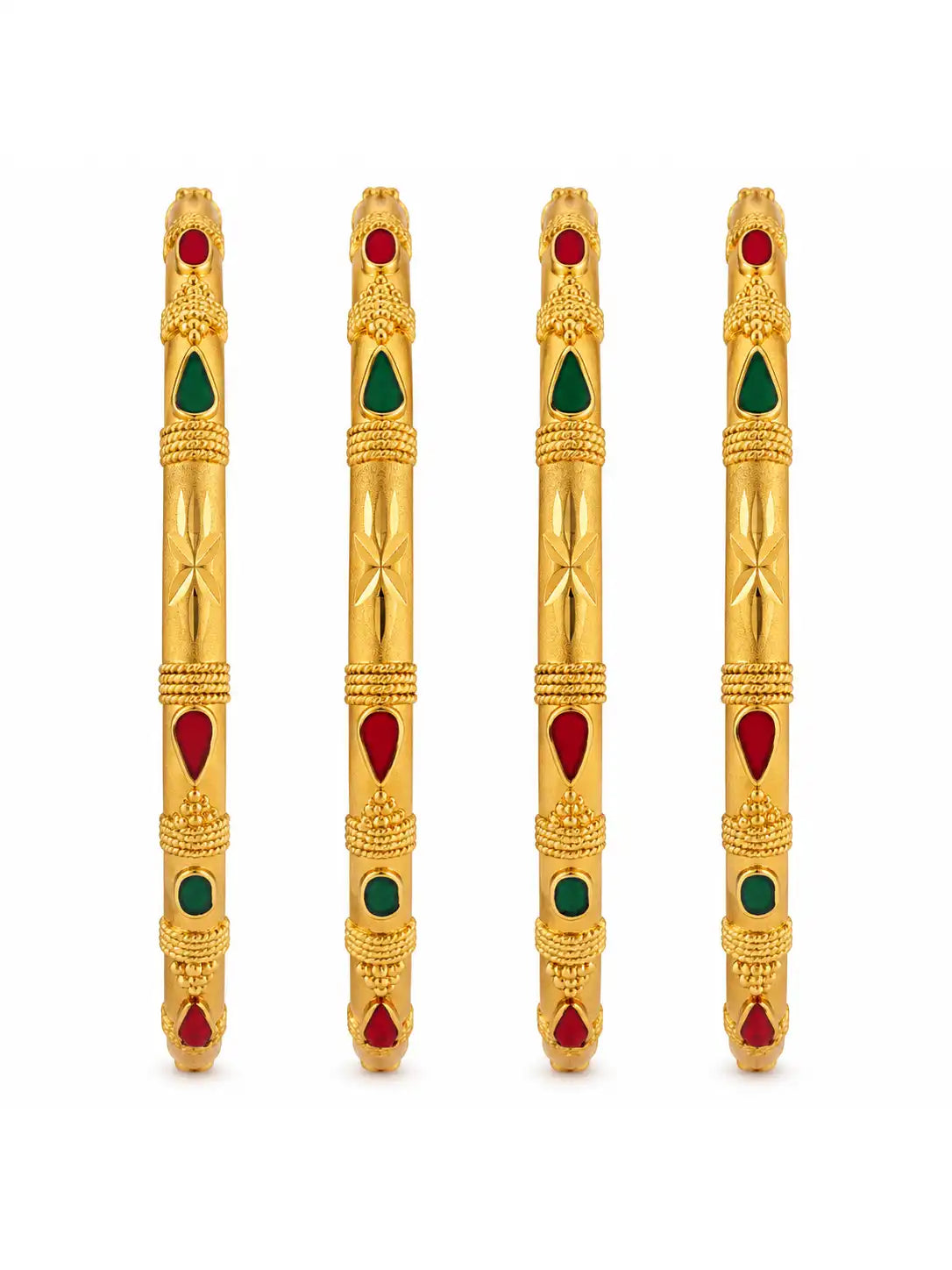Gold Plated Traditional Stone Bangle Set