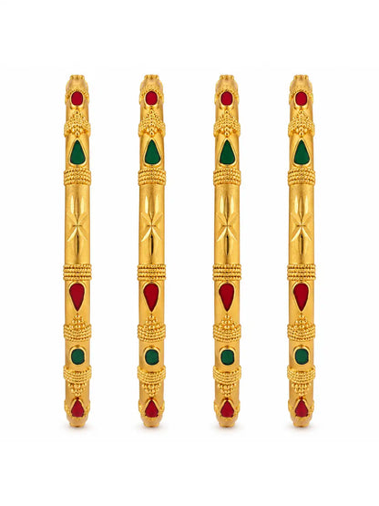 Gold Plated Traditional Stone Bangle Set