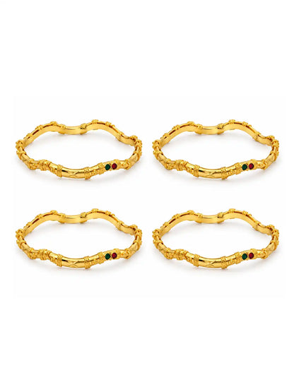 Gold Plated Twisted Designer Stone Bangle Set