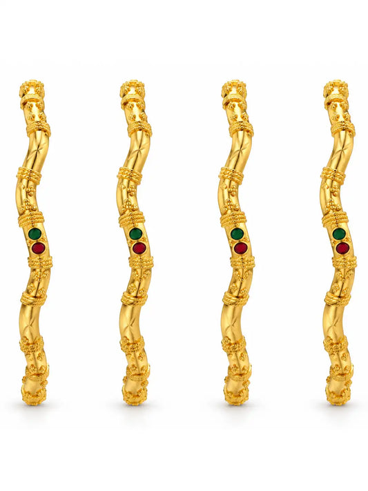 Gold Plated Twisted Designer Stone Bangle Set