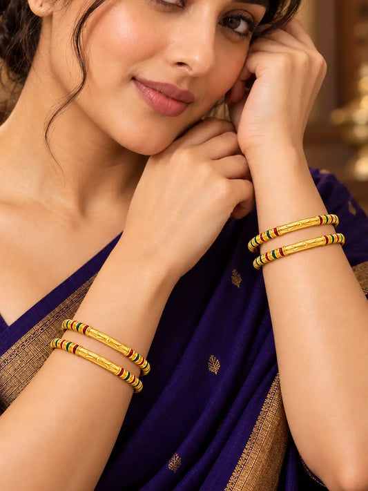 Gold Plated Traditional Enamel Bangle Set