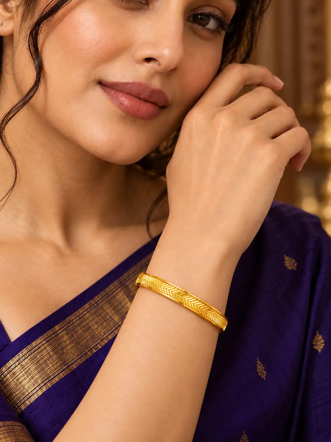 Gold Plated Herringbone Chevron Single Bangle