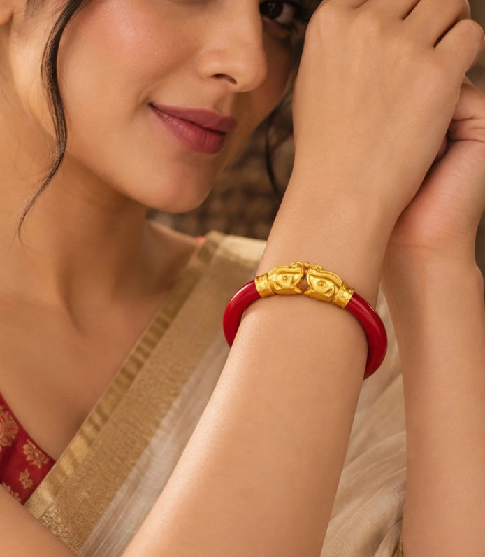 Gold Plated Red Ethnic Single Pola Bangle