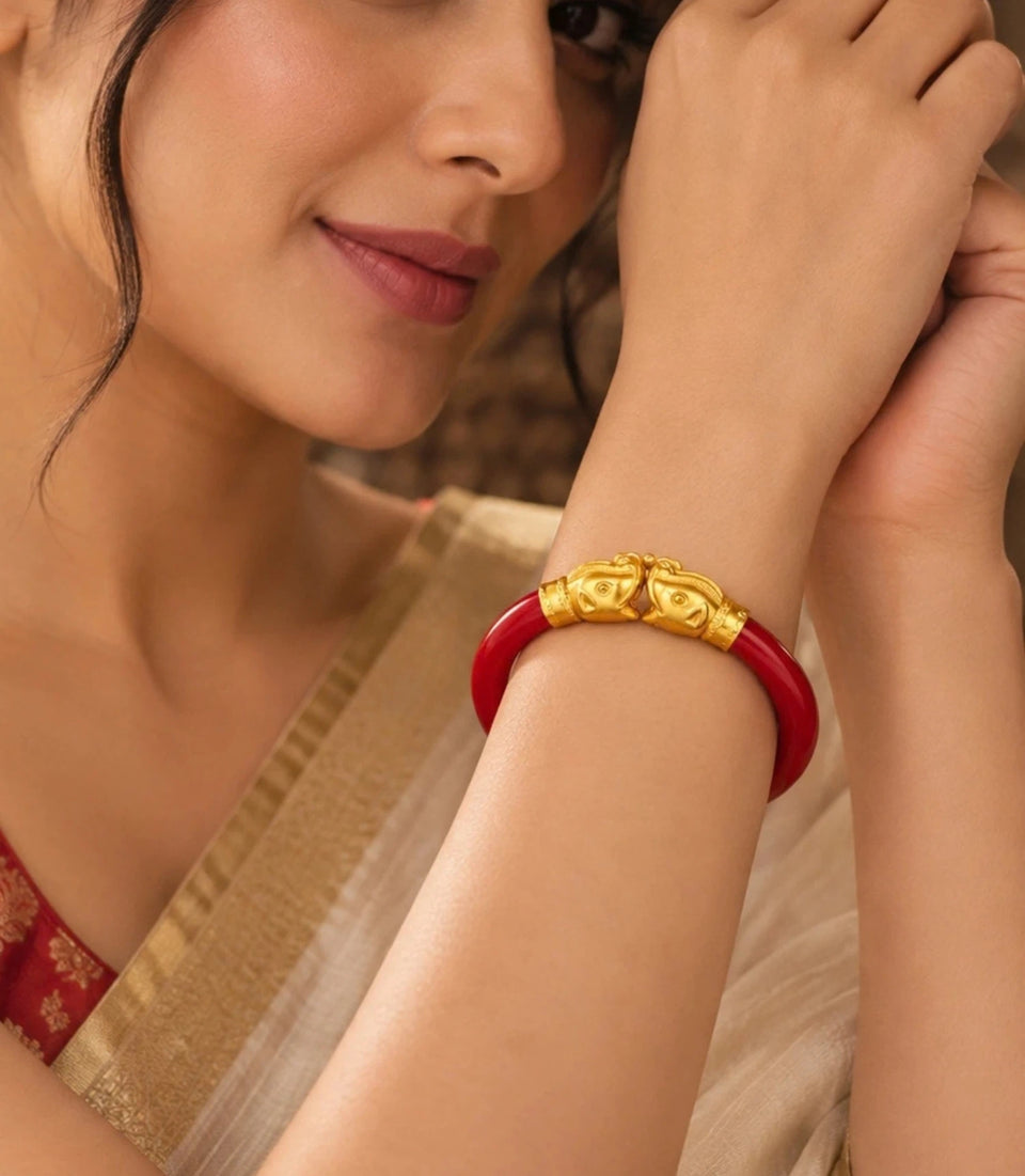 Gold Plated Red Ethnic Single Pola Bangle