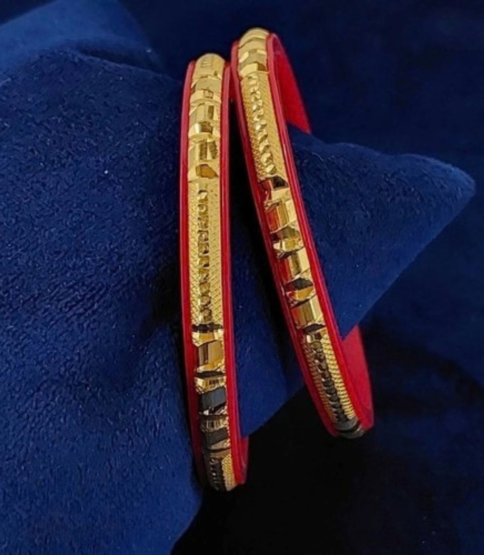 Gold Plated Designed Red Pola Bangle Set