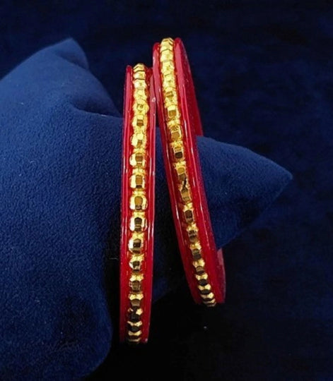 Gold Plated Traditional Red Pola Bangle Set