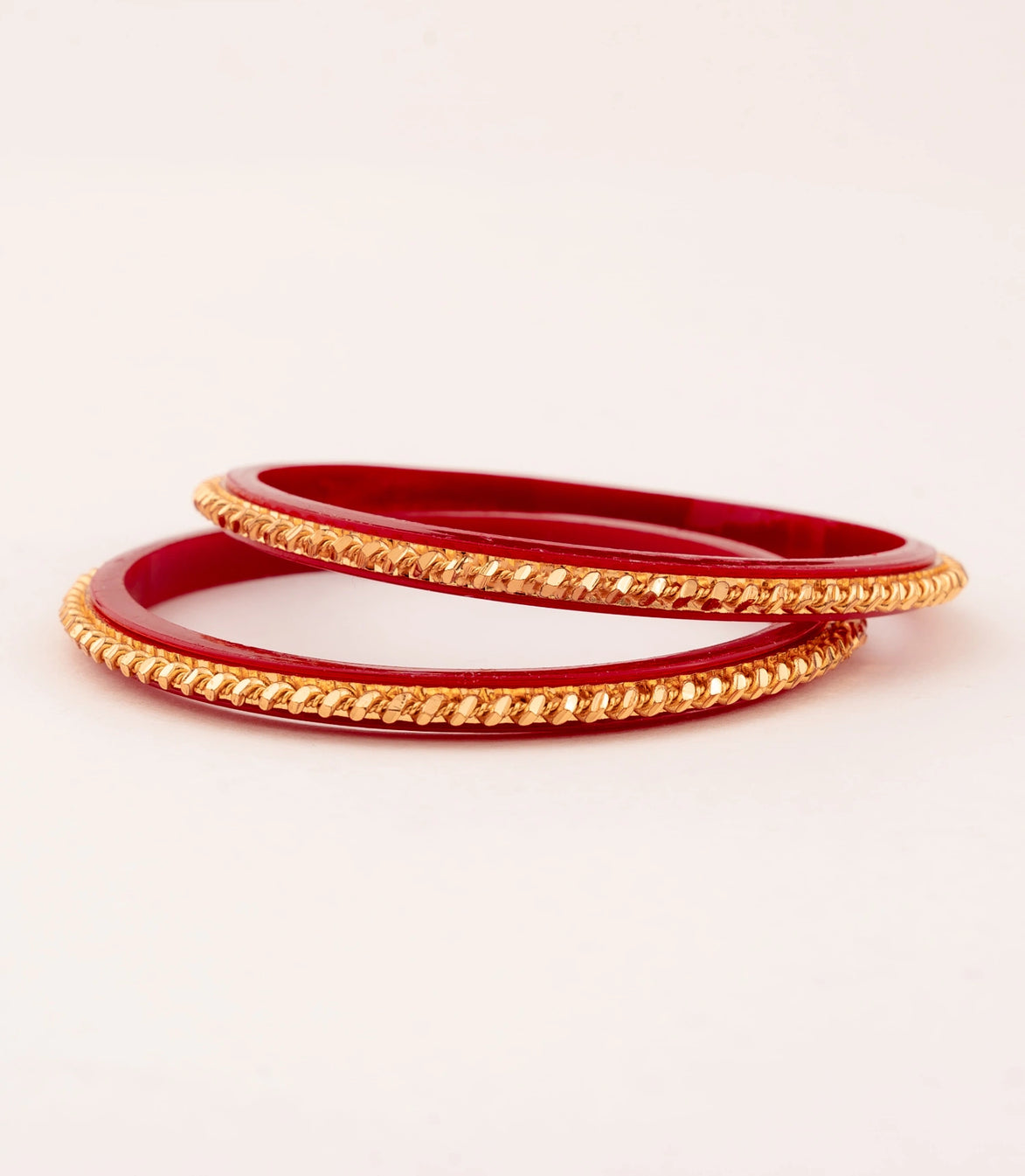 Gold Plated Twisted Red Pola Bangle Set