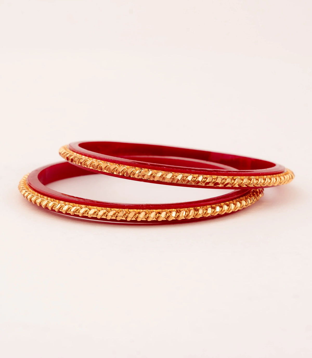 Gold Plated Twisted Red Pola Bangle Set