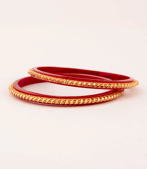 Gold Plated Twisted Red Pola Bangle Set