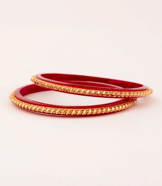 Gold Plated Twisted Red Pola Bangle Set