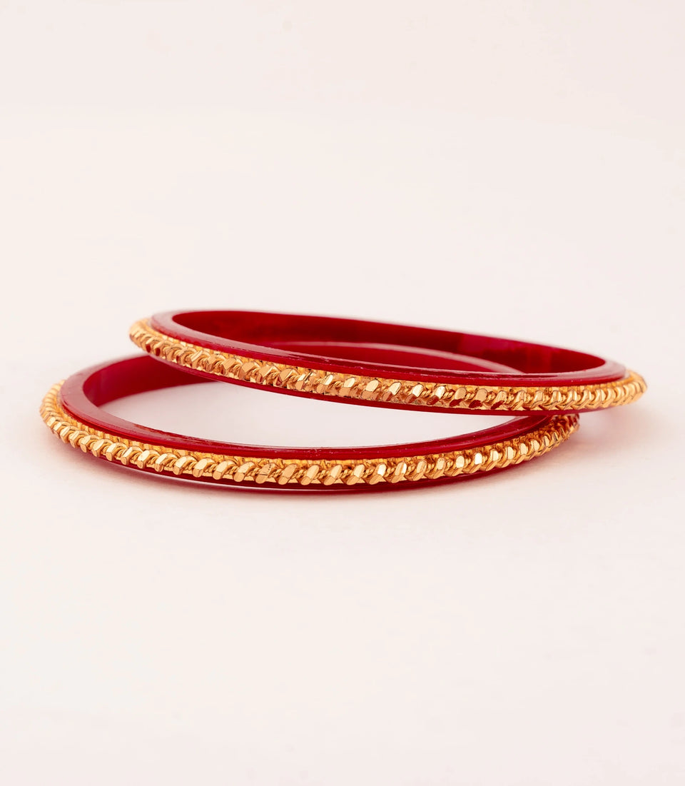 Gold Plated Twisted Red Pola Bangle Set