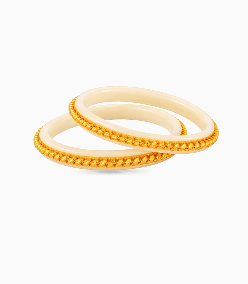Gold Plated Twisted White Pola Bangle Set