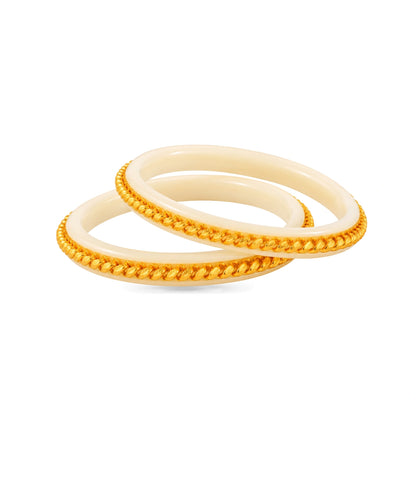 Gold Plated Twisted White Sakha Bangle Set