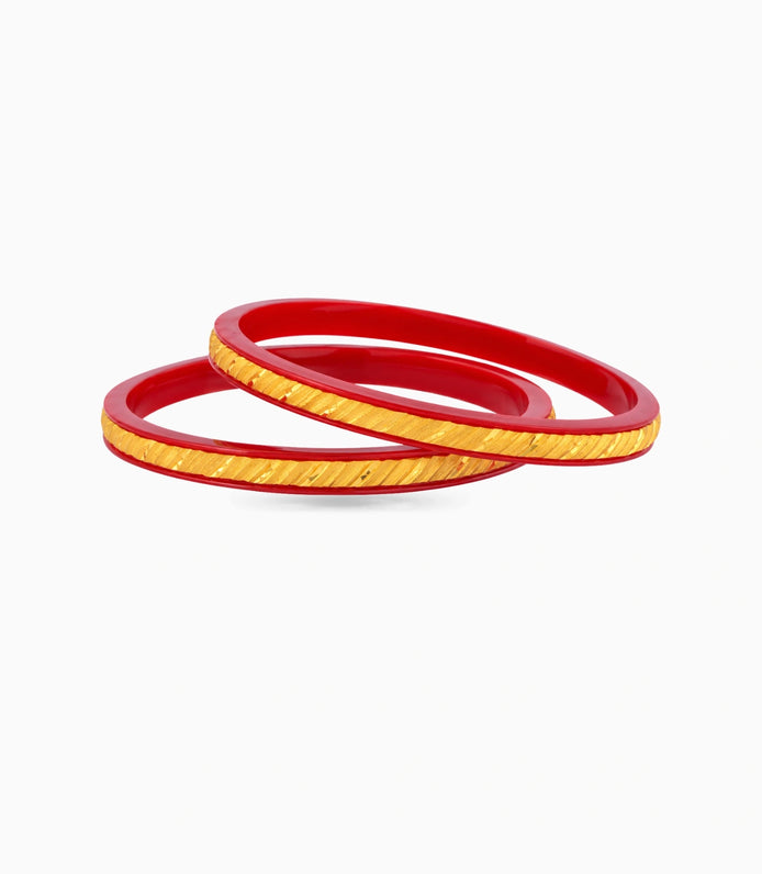 Gold Plated Linear Red Pola Bangle Set