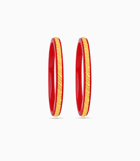 Gold Plated Linear Red Pola Bangle Set