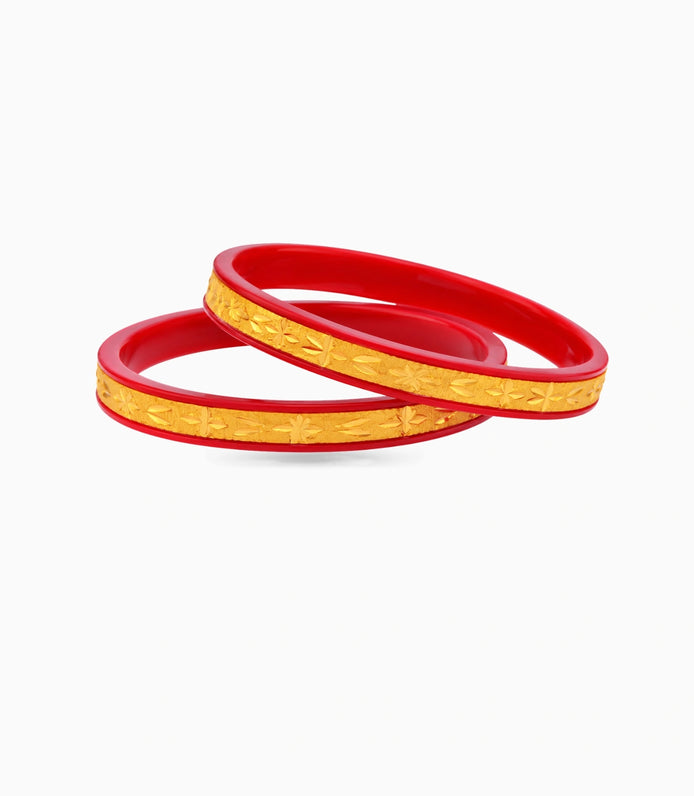Gold Plated Ethnic Maroon Pola Bangle Set