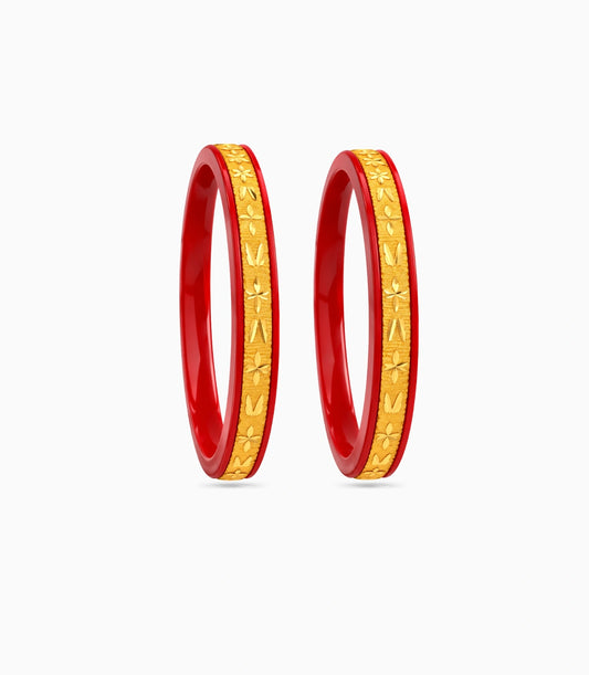 Gold Plated Ethnic Maroon Pola Bangle Set