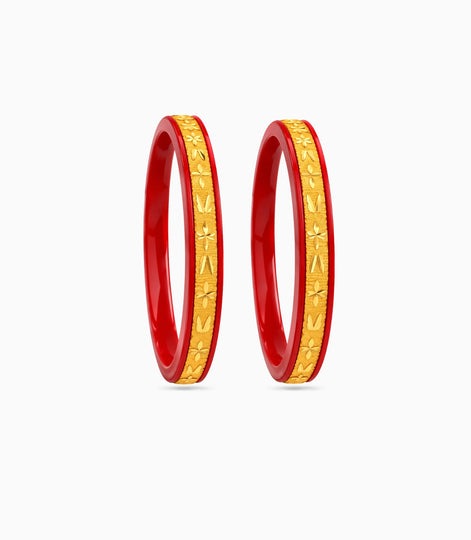 Gold Plated Ethnic Maroon Pola Bangle Set
