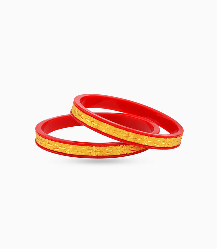 Gold Plated Ethnic Red Pola Bangle Set