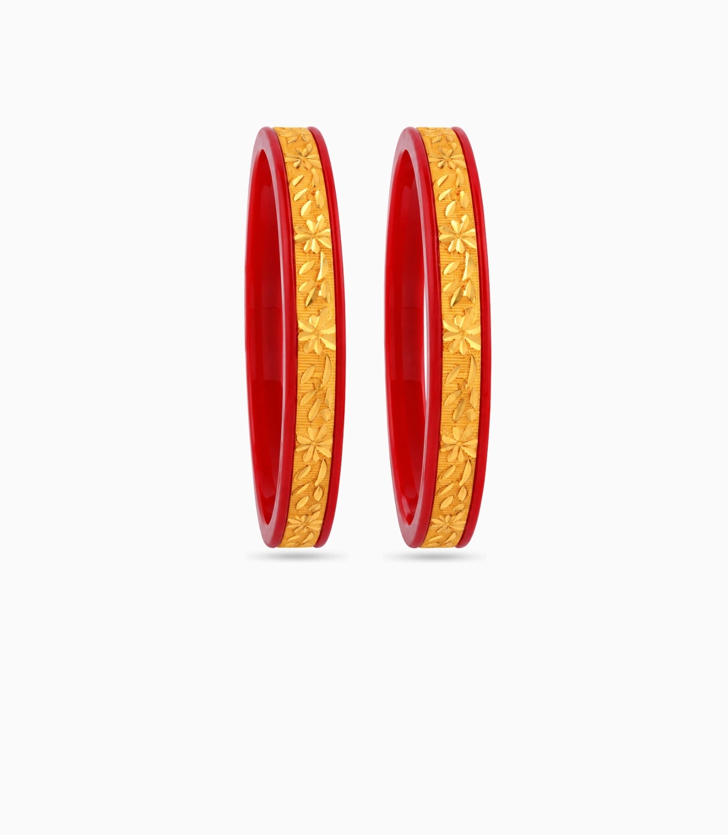 Gold Plated Floral Maroon Pola Bangle Set