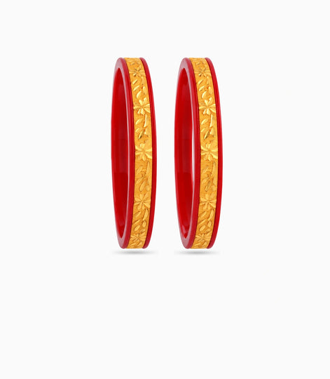Gold Plated Floral Maroon Pola Bangle Set