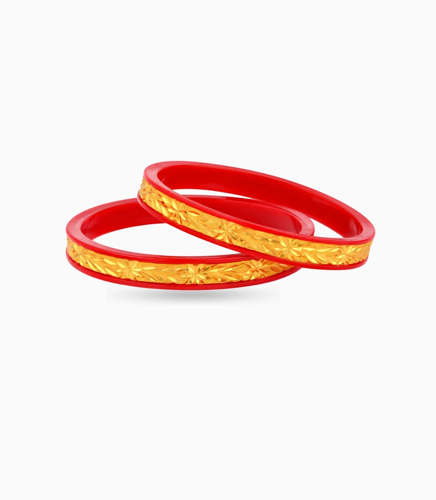 Gold Plated Floral Red Pola Bangle Set