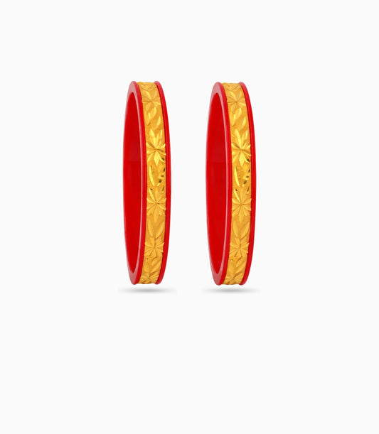 Gold Plated Floral Red Pola Bangle Set