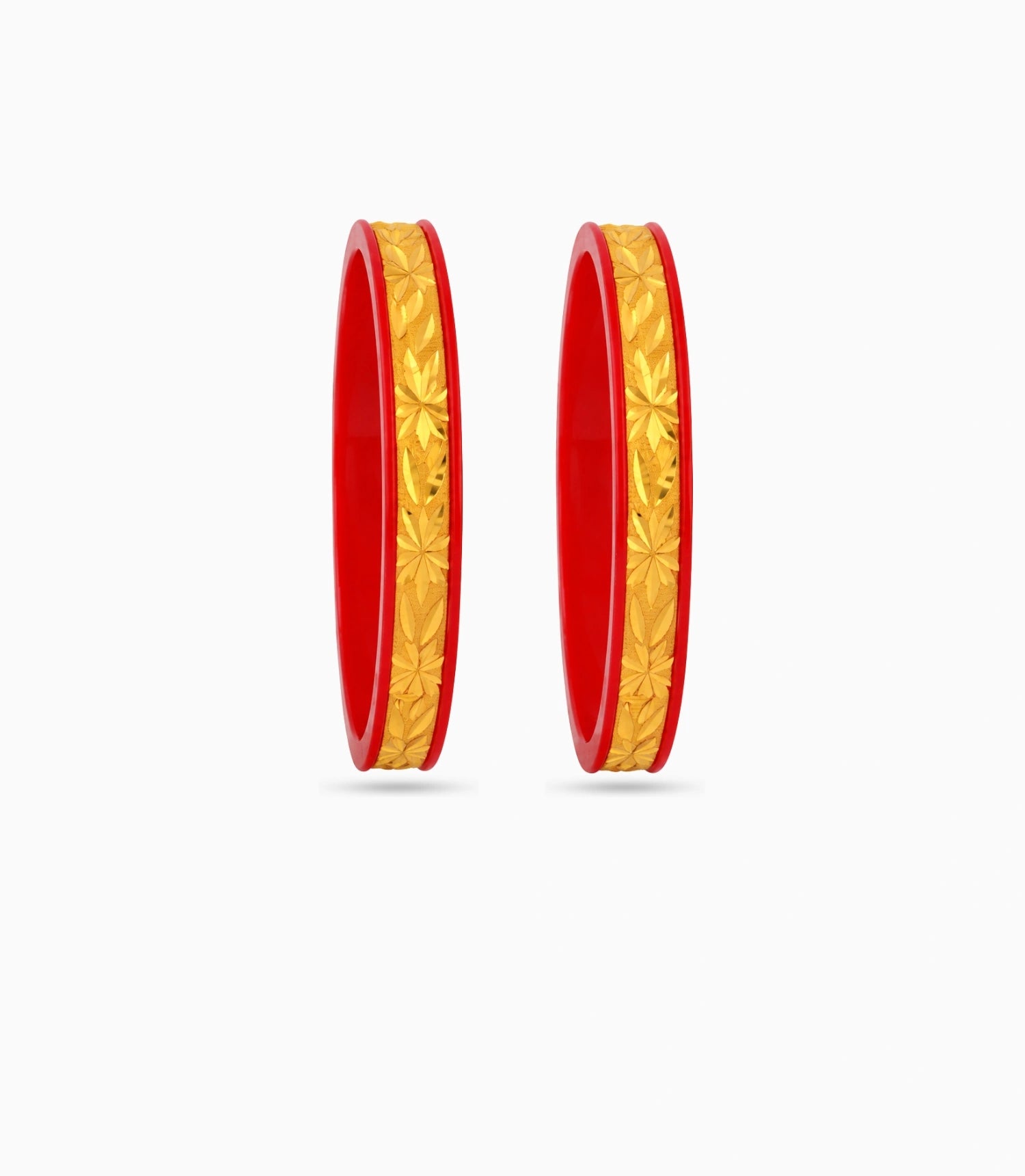 Gold Plated Floral Red Pola Bangle Set