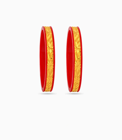 Gold Plated Floral Red Pola Bangle Set