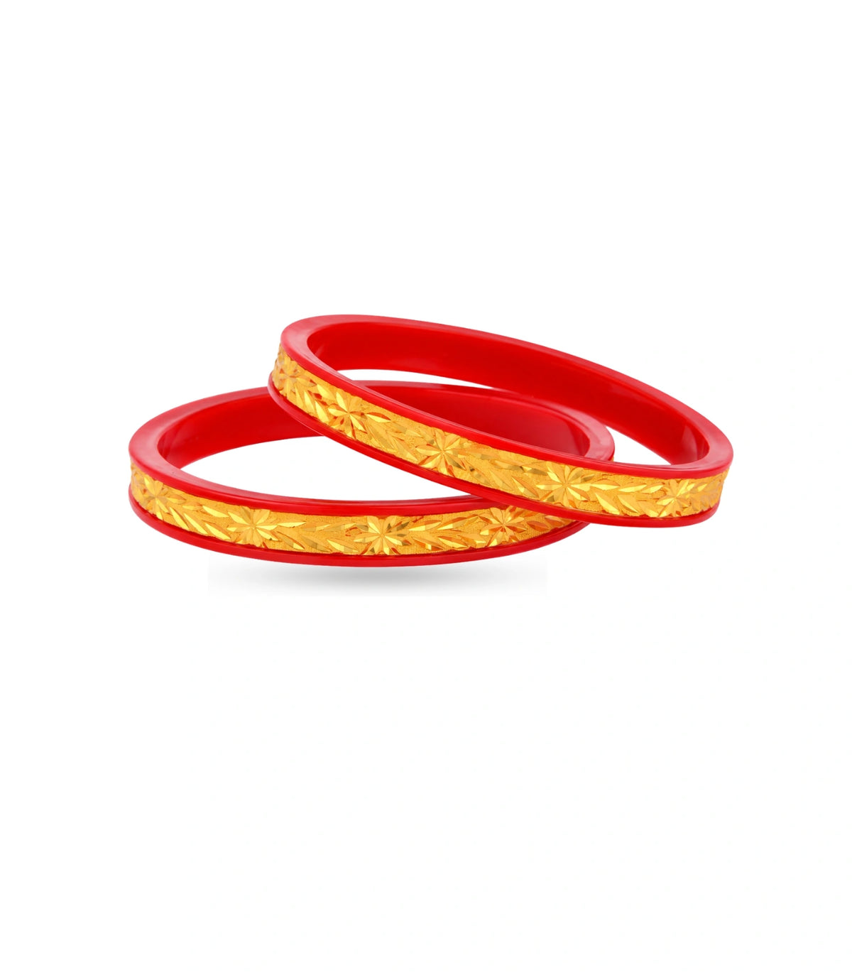 Gold Plated Floral Red Pola Bangle Set