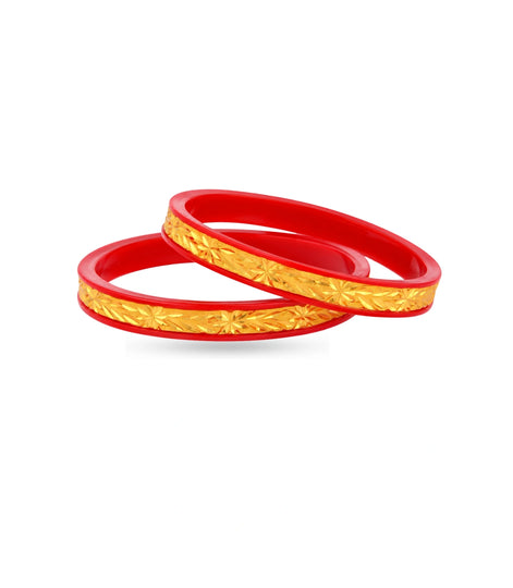 Gold Plated Floral Red Pola Bangle Set