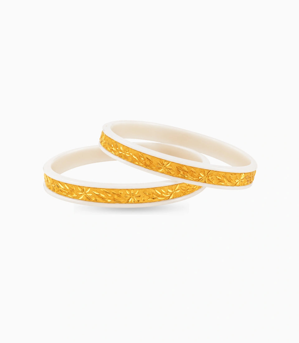Gold Plated Floral White Pola Bangle Set