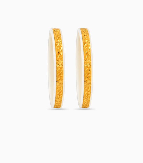 Gold Plated Floral White Pola Bangle Set